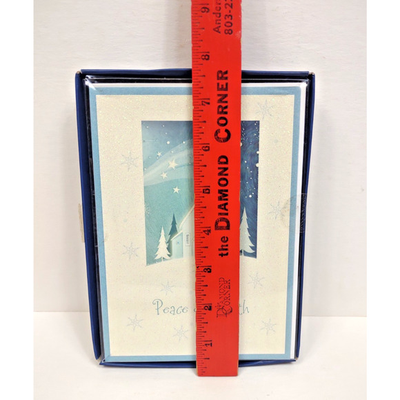 16 Christmas Holiday Greeting Cards & Envelopes Peace On Earth Blue Paper Images - Picture 5 of 7